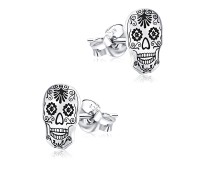 Mexican Sugar Skull Style Silver Ear Stud STS-5217